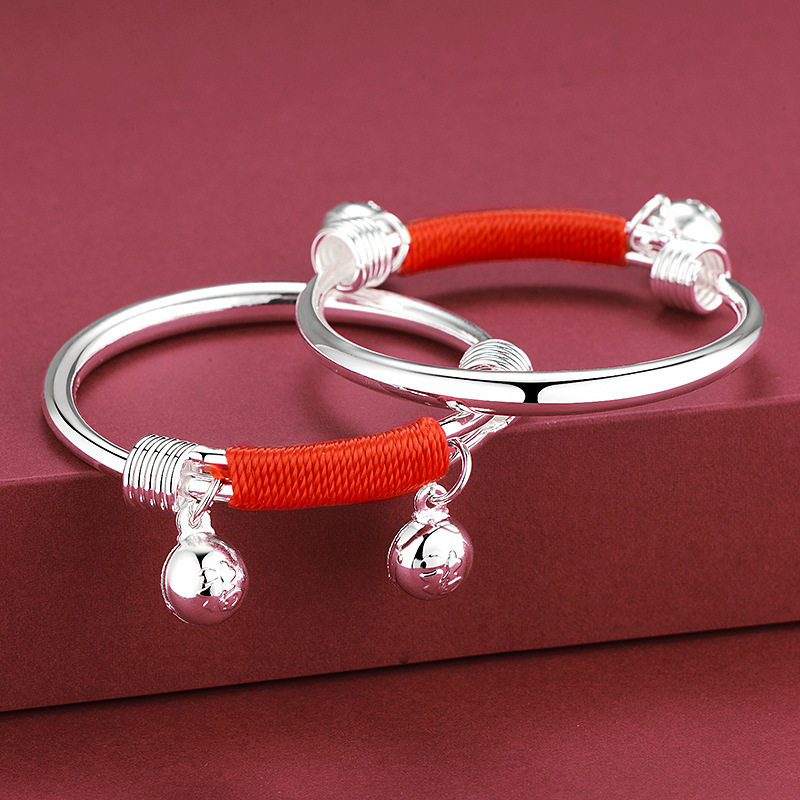 925纯银宝宝银手镯精致不过敏新生儿童小孩婴儿男女周岁满月礼物