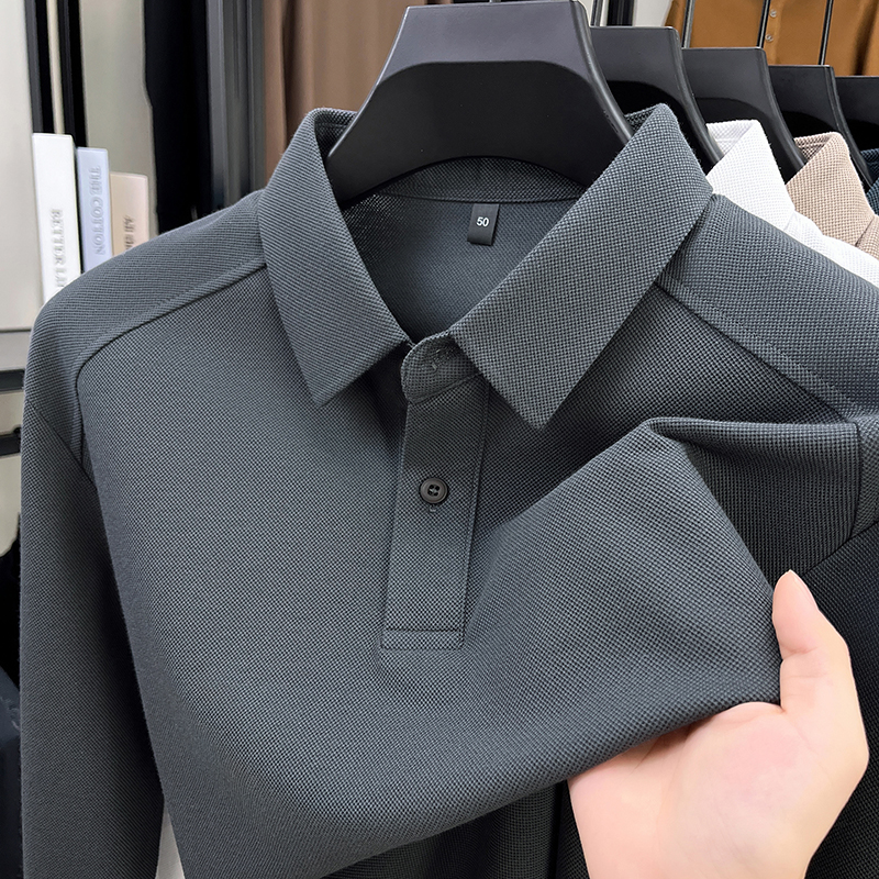 纯色插肩袖长袖t恤珠地棉polo衫