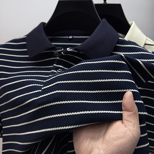 条纹短袖 轻奢polo衫 经典 t恤男翻领夏季 体恤中年衣服 上衣男士 半袖