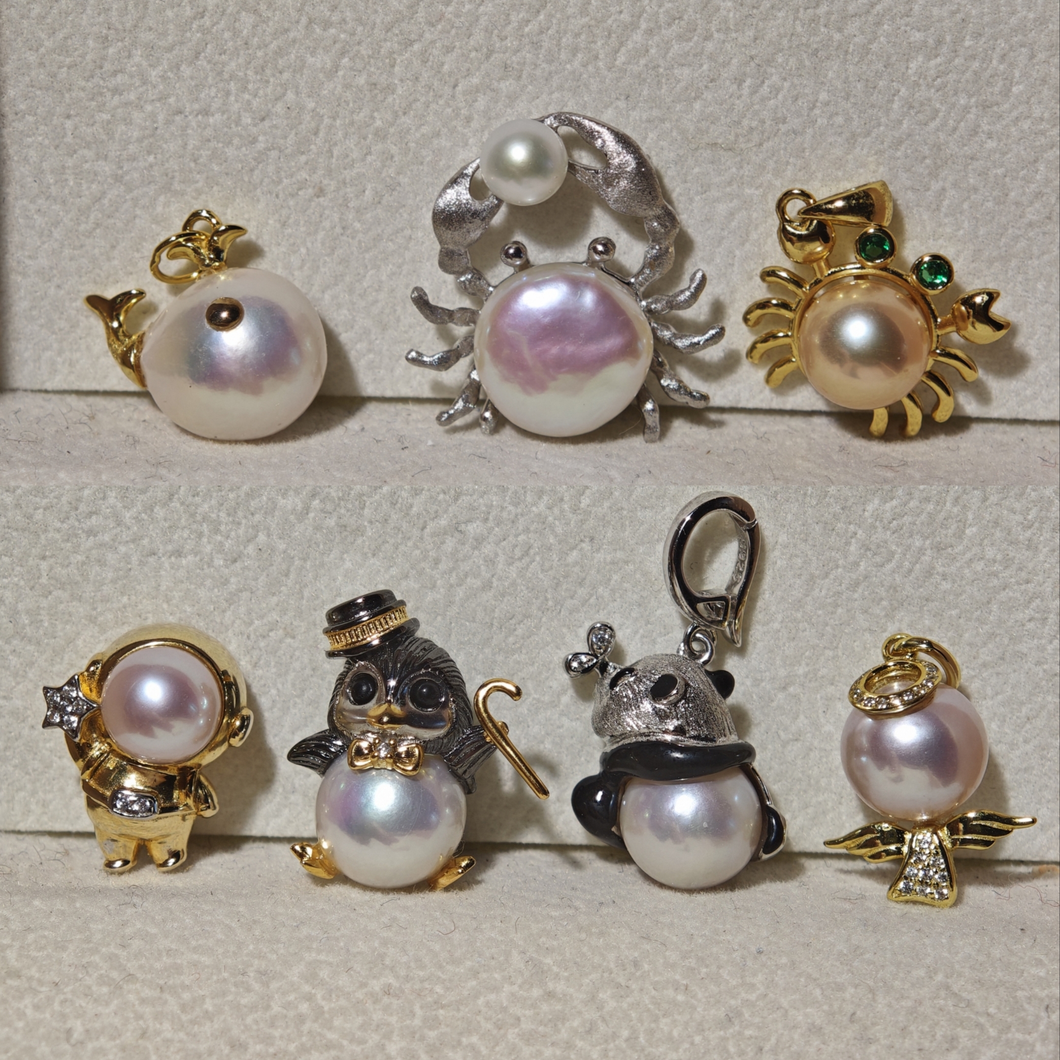 天然珍珠动物园S925纯银企鹅螃蟹鲸鱼熊猫蜜蜂珍珠吊坠项链配饰