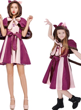 万圣节爱丽丝梦游仙境舞台剧成人儿童女豪华柴郡猫连身裙装扮服装