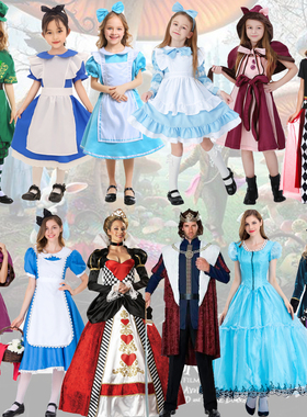 儿童爱丽丝梦游仙境服装话剧舞台剧演出服红皇后扮演服扑克女王装