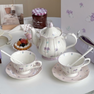 法式鸢尾花兔子陶瓷茶壶套装下午茶杯碟女生生日伴手礼茶具礼盒装