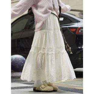 ManMans镂空蕾丝花瓣半身裙春季 新波西米亚浪漫风宽松大摆长裙女
