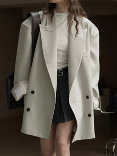 ManMans燕麦宽肩双排扣西装秋季新款巴黎复古立体挺阔休闲外套女