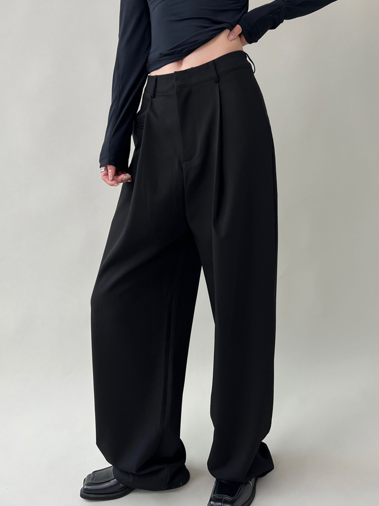 高腰宽松垂感直筒长裤