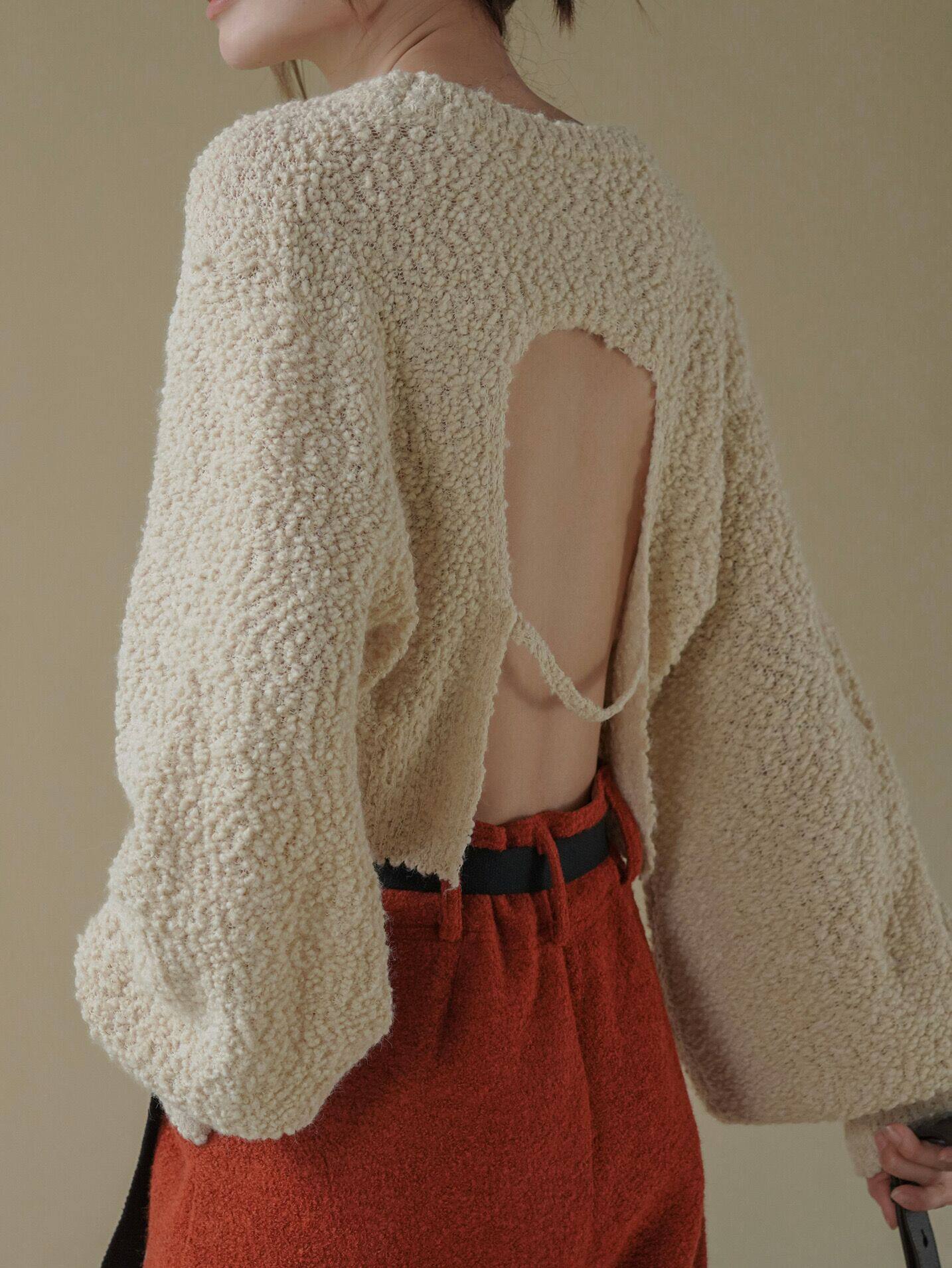 manmans羊毛露背短款毛衣女早春新日系时髦慵懒宽松显瘦舒适上衣