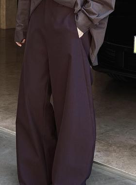 高级紫色老钱风弯刀廓形西装裤早秋新款巴黎风高腰显瘦香蕉长裤女