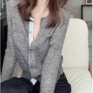 毛衣 秋冬独特漂亮短款 入秋韩系穿搭撞色圆领针织衫 外套女2025新款