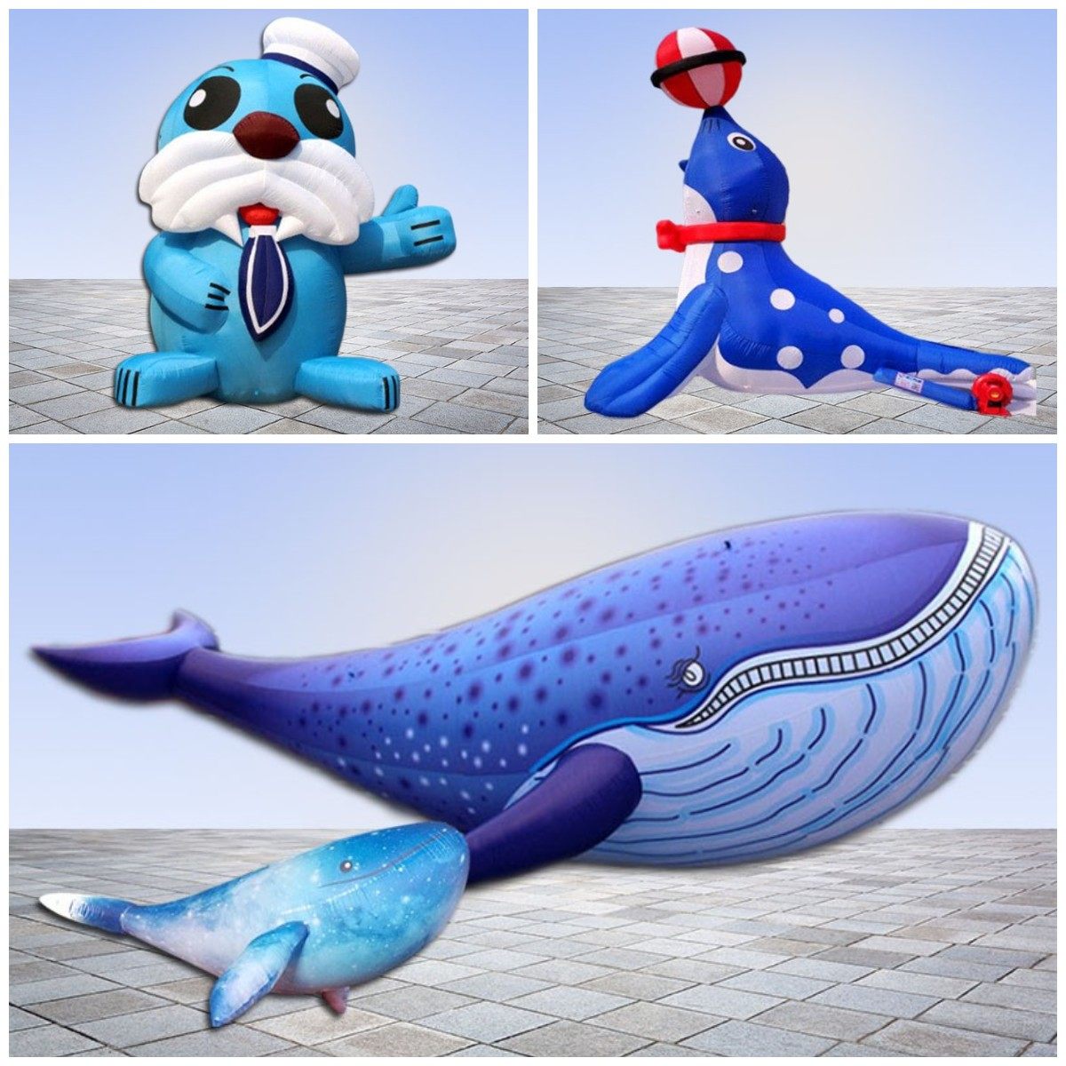 海洋卡通气模充气企鹅海豚海狮章鱼鲸鱼鲨鱼大型闭气美陈装饰定制