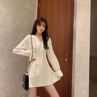白色衬衫 连衣裙2025新款 ins风中长款 春装 裙收腰显瘦气质秋 女长袖