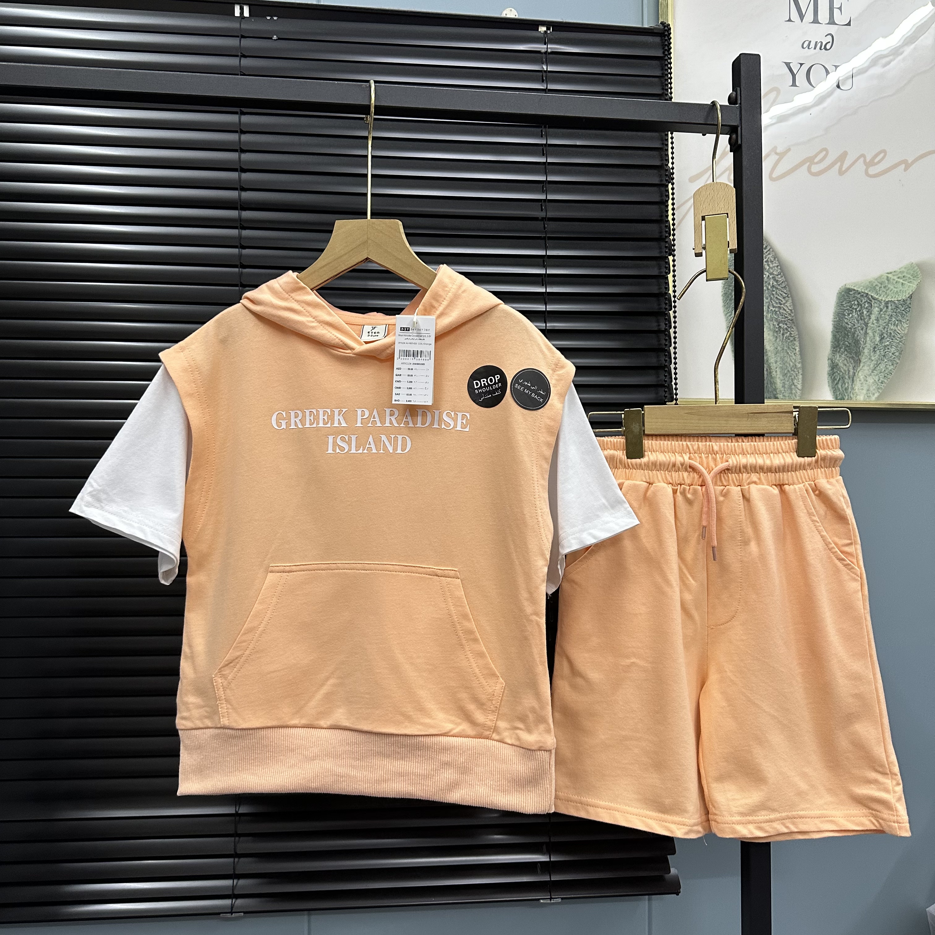 外贸单男女童夏装连帽短袖短裤套装时尚休闲百搭舒适透气运动棉圈 - 实物图