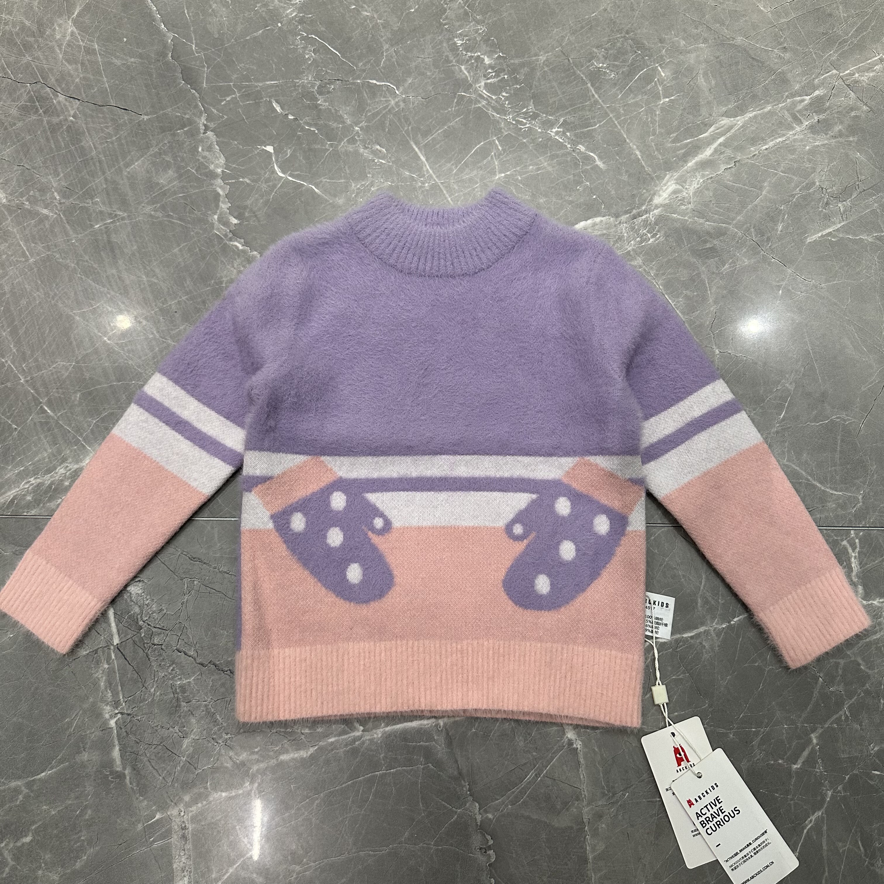 国内单实体店童装女宝婴幼儿水貂毛针织毛衣冬季加绒圆领保暖上衣