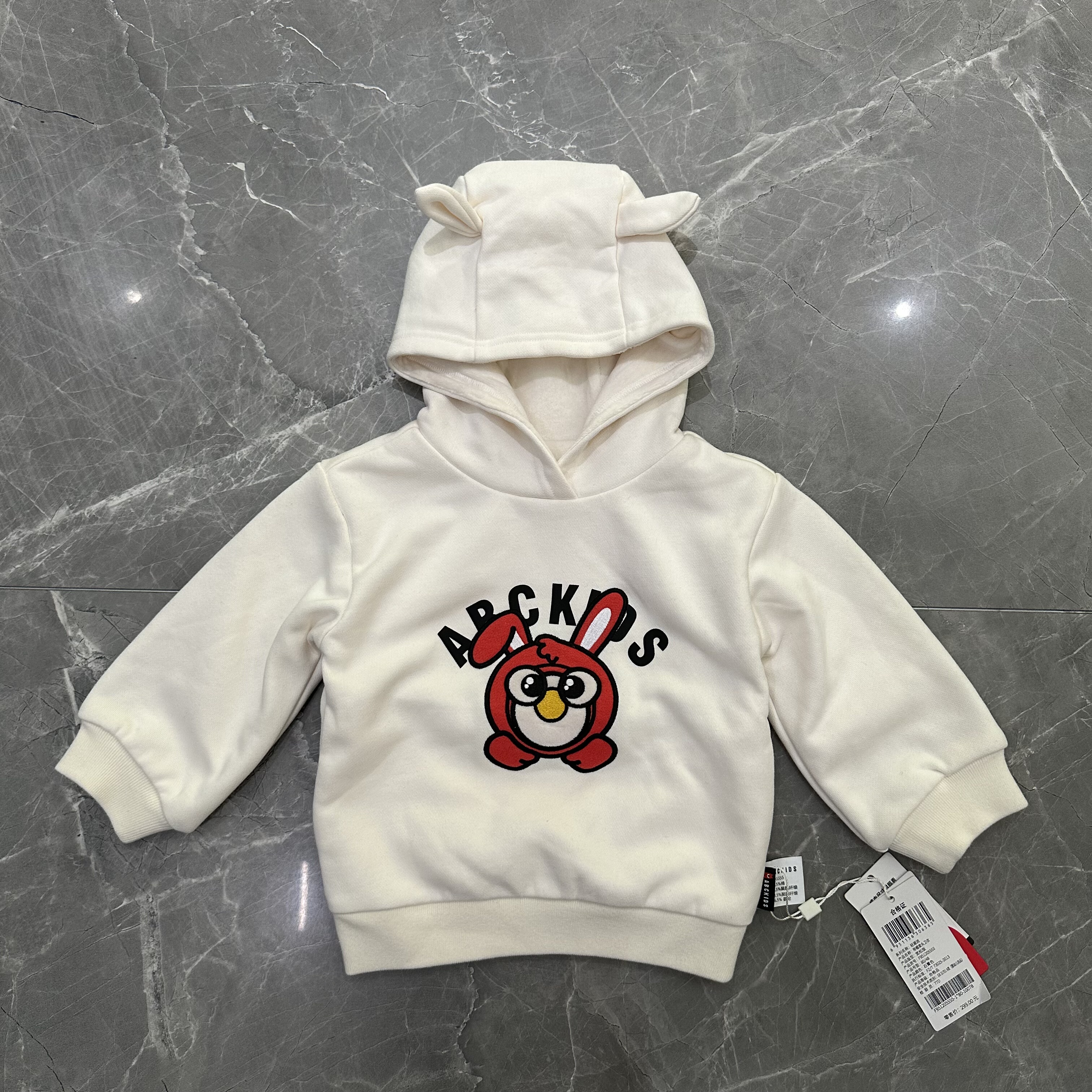 冬款新品婴幼儿男女童加绒连帽卫衣小鸟刺绣潮外穿保暖不起球上衣