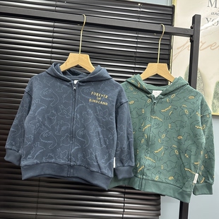 上衣满印 36M外贸欧美单婴幼儿拉链卫衣外套新生连帽外出服春装