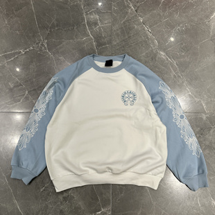 秋冬新男女成人加绒插件袖卫衣情侣潮流上衣保暖圆领无帽印花外套