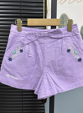 4-12Y外贸出口欧美迪家女童短裤夏薄款松紧腰万针刺绣热裤拉架棉