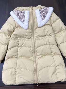 80-120国内单高品质羽绒服外套厚实保暖女童中长款连帽外出服卡其