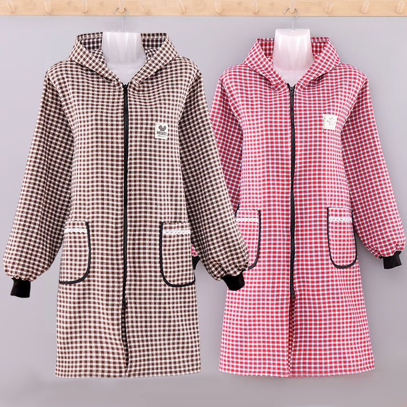 围裙纯棉拉链正穿衣带帽