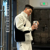 SATJDM立领重磅卫衣复古高街潮牌运动刺绣保暖宽松休闲厚外套秋冬