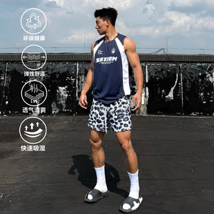 SATJDM美式 透气速干健身显壮篮球训练跑步背心 背心拼接窄肩无袖