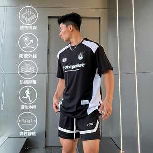 SATJDM美式 T恤凉感抗菌速干撞色棉感户外篮球运动健身潮 拼接短袖