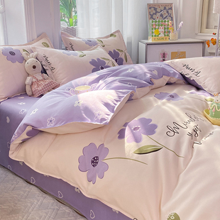 ins风四件套床笠款 水洗棉床上用品床单被套罩学生宿舍单人三件套4