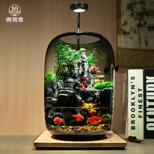 流水苔藓微景观创意治愈小鱼缸