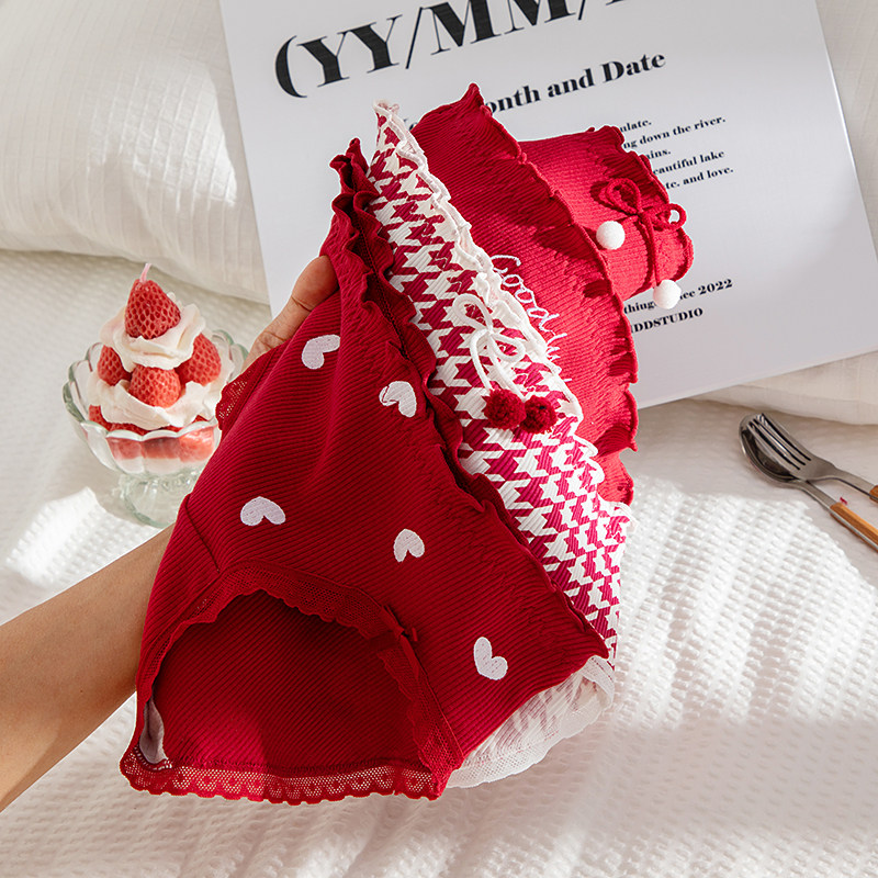 红色本命年内裤女士纯棉抗菌100％全棉档结婚喜庆爱心中腰短裤头,女士内衣/男士内衣/家居服,女三角裤,淘宝优惠券,粉丝福利购,淘宝优惠卷