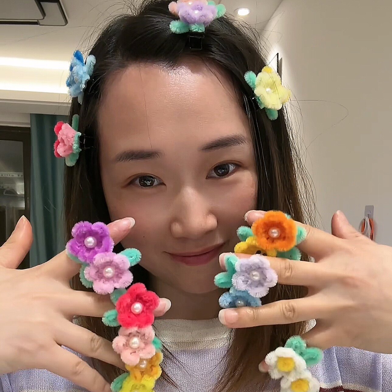 扭扭棒手工制作成品（发6个）珍珠花朵发夹卡子可爱礼物2025网红
