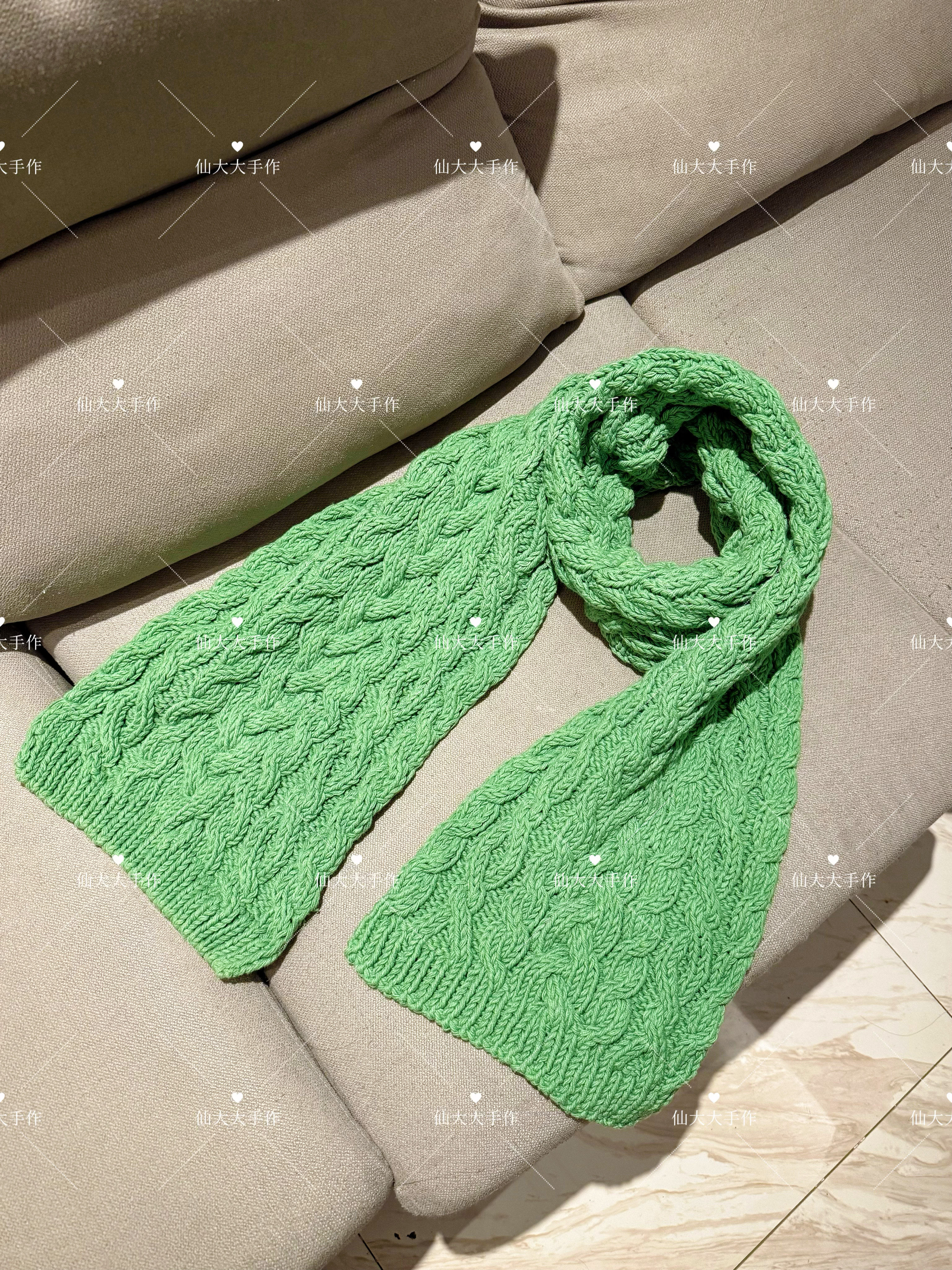 纯手工编织代织韩式麻花男女朋友礼物保暖冬季草绿毛线围巾成品