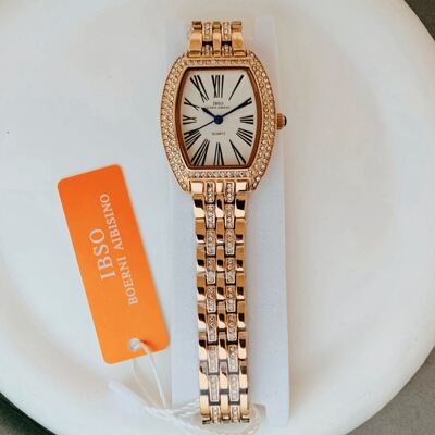 IBSO9309手表女士钢带罗马刻度酒桶型复古感镶钻女表钢带