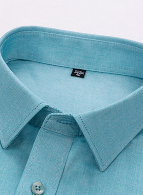 2025春秋全棉DP免烫长袖纯色男士衬衫牛津纺中年湖蓝色休闲装