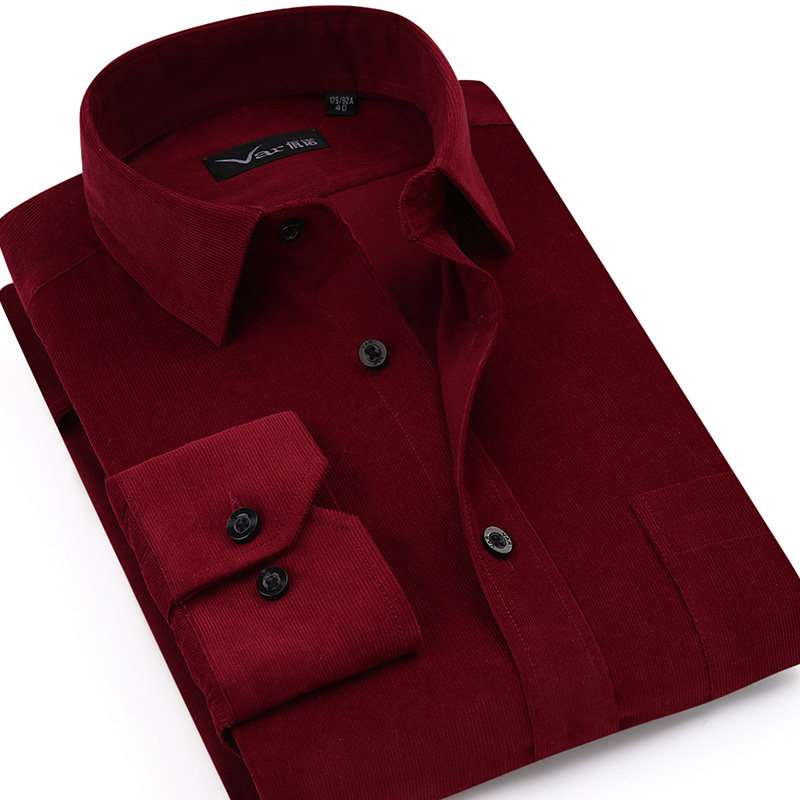 高质灯芯绒免烫春秋新款男士衬衫