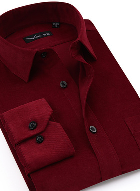 var高质纯棉男士衬衫灯芯绒长袖衬衣中年爸爸装寸衣2025春秋新款