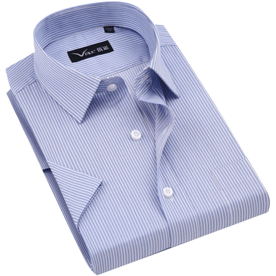 【买一送一】高端全棉免烫短袖衬衫条纹丝光棉商务男士半袖工装