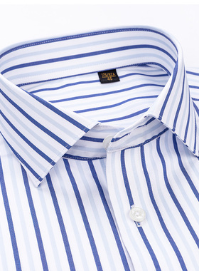 var2025春秋新款纯棉免烫男士长袖衬衫蓝条纹商务休闲西装打底衫