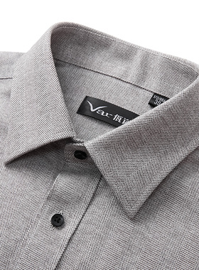 秋冬新款法兰绒尖领有口袋全棉磨毛长袖男士衬衫中年灰色打底衫