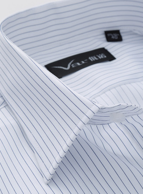 高级感抗皱商务正装短袖衬衫丝光棉男士蓝条纹有口袋半袖衬衣通勤