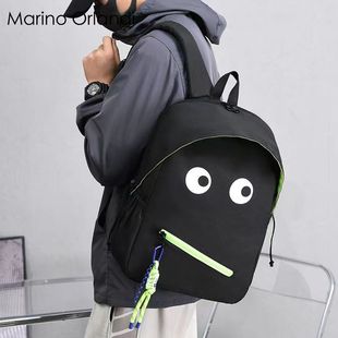 马连奴中学生双肩包可爱怪兽黑色大容量高中生轻便休闲电脑背包