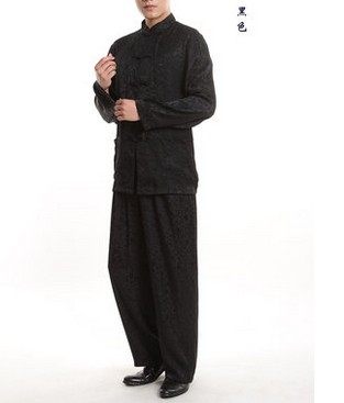 男春秋装真丝丝绸盘扣立领唐装长袖太极服桑蚕丝中式功夫衫套装