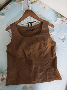 高级感爆表真丝混纺塔夫绸纯色桑蚕丝方领通勤无袖修身套头背心