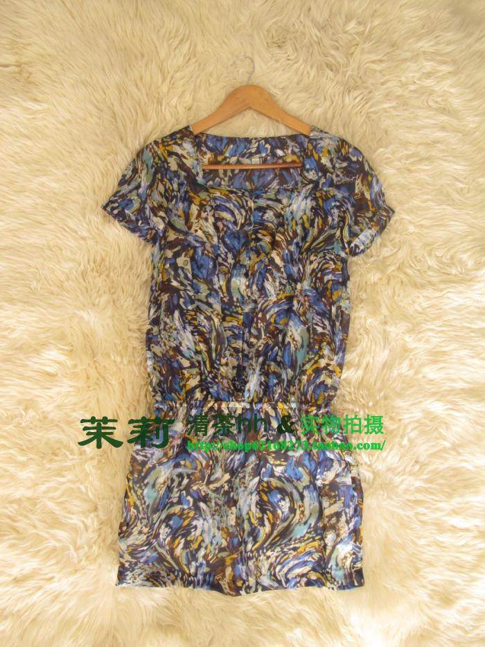 高端大牌明星同款桑蚕丝短袖中长款修身淑女田园碎花真丝上衣