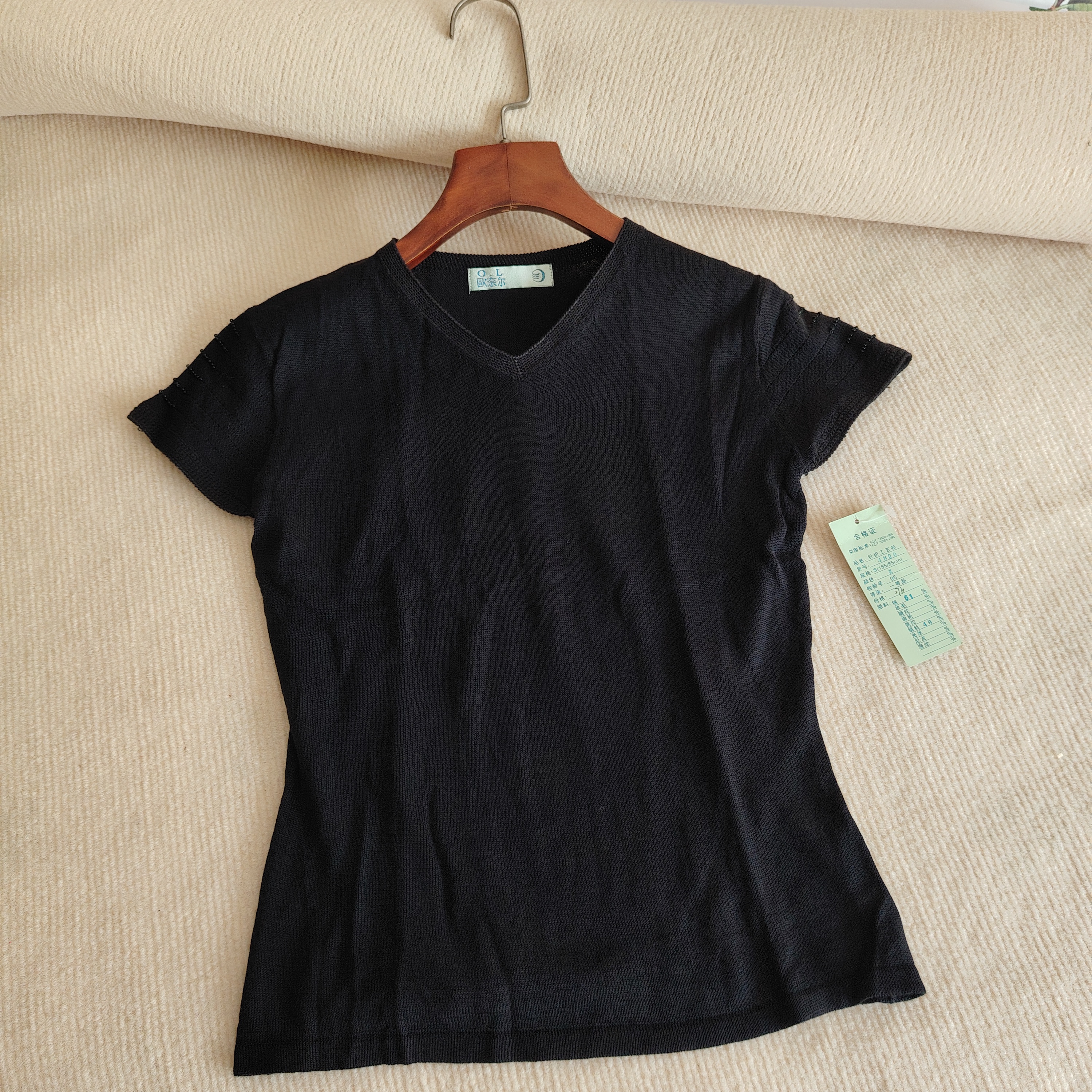 真丝棉针织桑蚕丝弹力钉珠修身纯色显瘦短袖T恤女圆领上衣小衫特