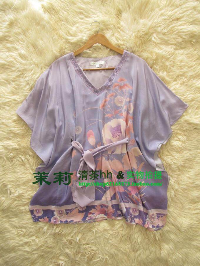 春夏新款真丝T恤女夏短袖宽松大码衬衫蝙蝠衫高档印花桑蚕丝上衣