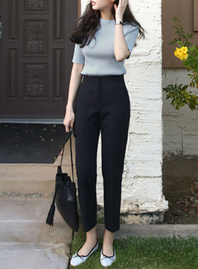 垂感西装裤女春夏九分高腰直筒裤西裤小个子职业休闲宽松烟管裤子