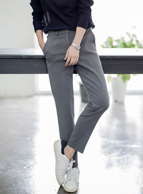 春秋冬小脚九分西装裤女夏垂感高腰直筒裤休闲烟管裤灰色职业西裤