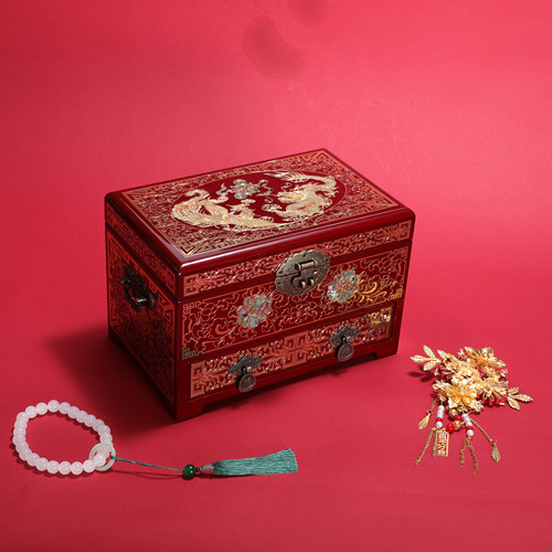 平遥推光漆器首饰盒实木铜丝镶嵌贝壳螺钿中国风三金结婚礼物陪嫁