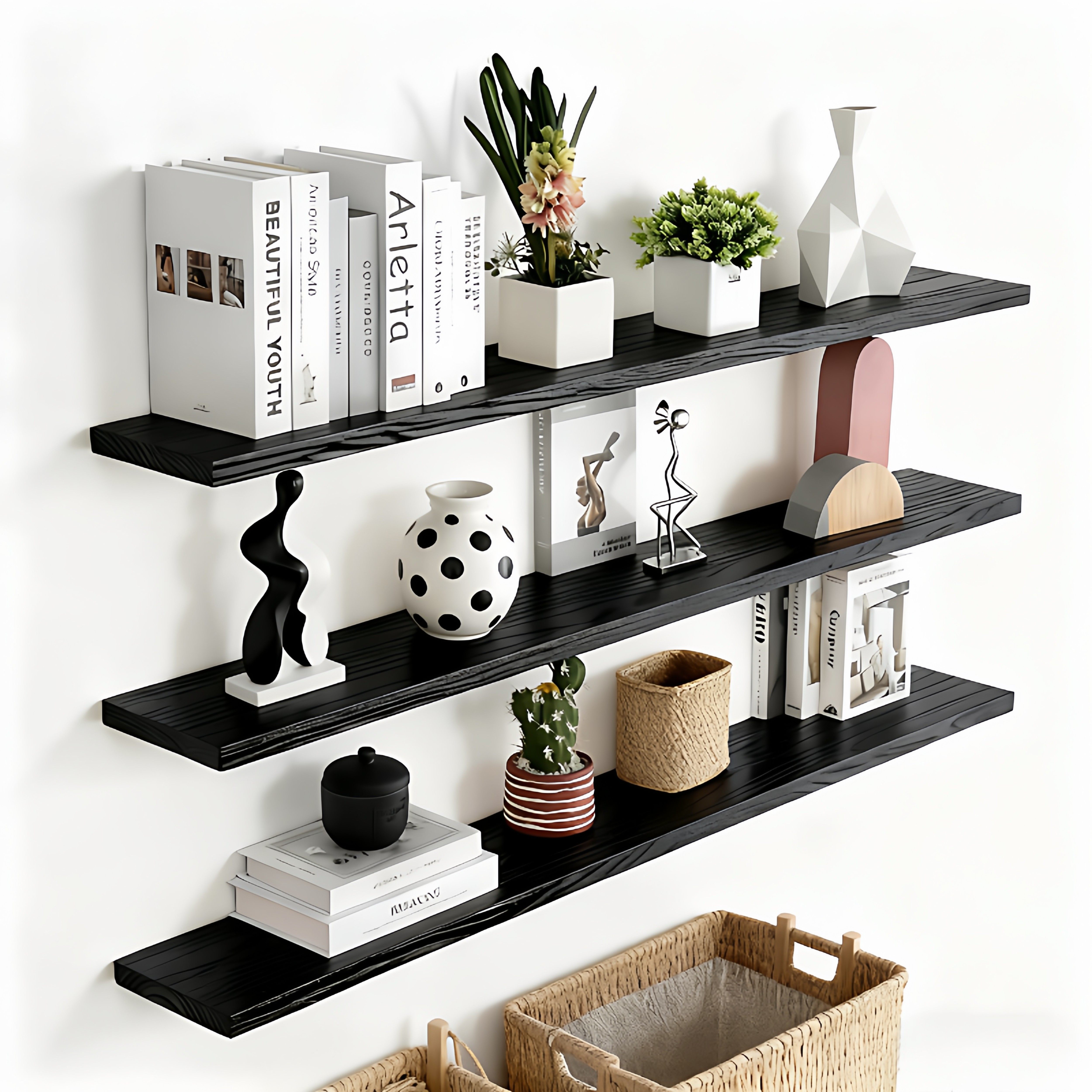 侘寂风实木墙上置物架客厅背景展示架壁挂书架酒架厨房家电收纳架,住宅家具,搁板/置物架/家用陈列架,淘宝优惠券,粉丝福利购,淘宝优惠卷