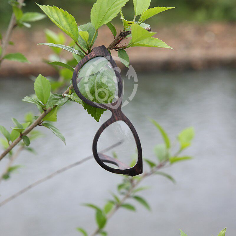 时尚女士椭圆黑檀层压木眼镜框架光学太阳镜两用有切口换镜片